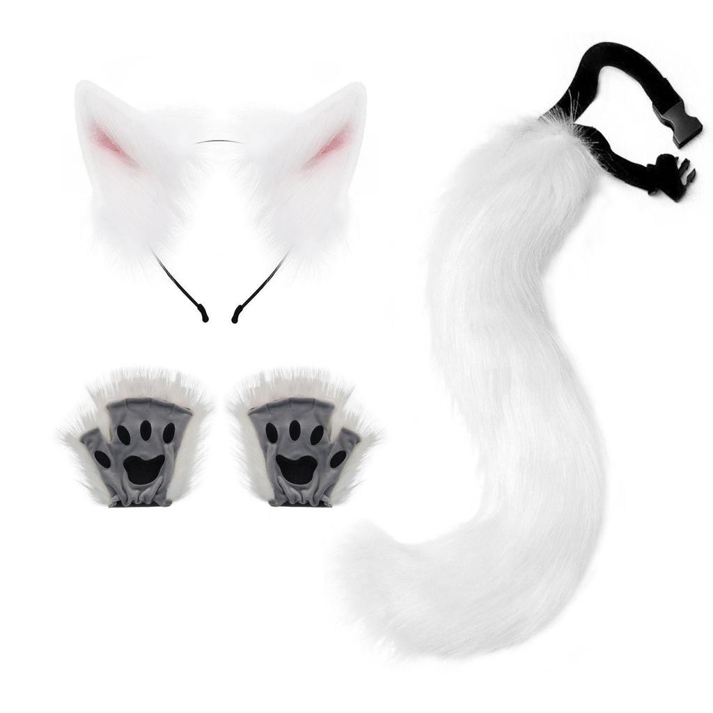 Halloween Prom Plush Cute Beast Ears Headband Fox Tail Gloves Cat Ears Set Cosplay Accessories