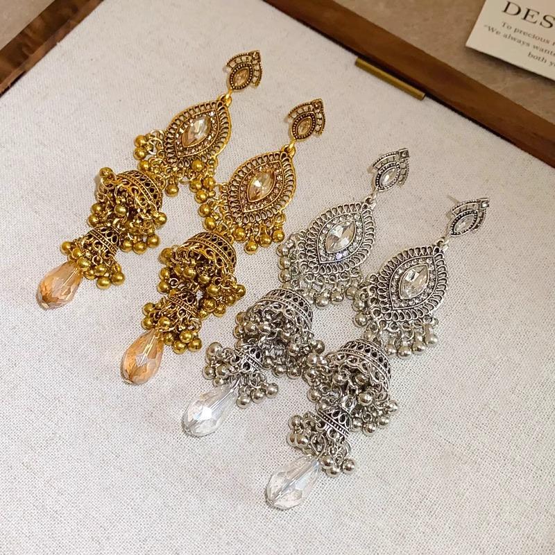 Ethnic Style New Arrivalretro Tassel Bell Earrings Women's Palace Inlaid Exaggerated Earrings Earrings