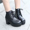 Fashion Women's Single Boots New Lace Up Horse Boots Square Heel Round Toe High Heeled Shoes Ladies Footwears Plus Size 35-45
