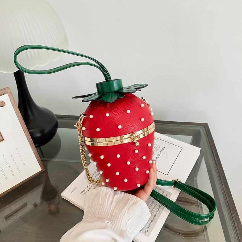 Women's bag 2025 new Mori fashion rivet personalized shoulder bag ins crossbody strawberry shape small round bag