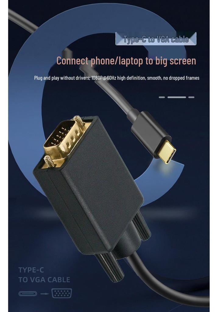 USB 3.1 Type-C To VGA Adapter Cable 1.8m for Phone/Tablet To Projector/TV