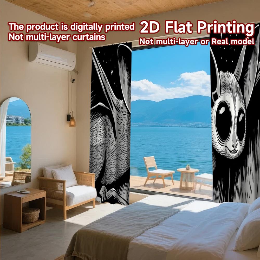 2D FLAT PRINTING 2pcs Curtains (Without Rod) Halloween Bat Illustration Holiday Easter Printed Curtains Versatile Polyester