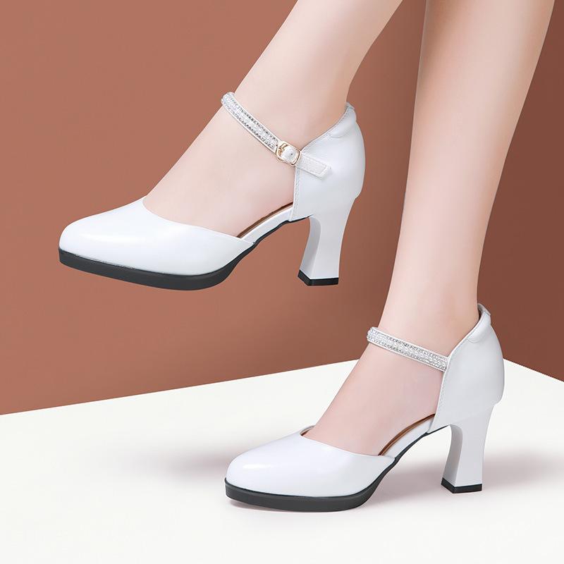 Fashion Genuine Leather Lady Pumps Thick Heel Shoes 7/9/11cm Super High Heel Waterproof Platform Womens Shoes Party Dress High Heels