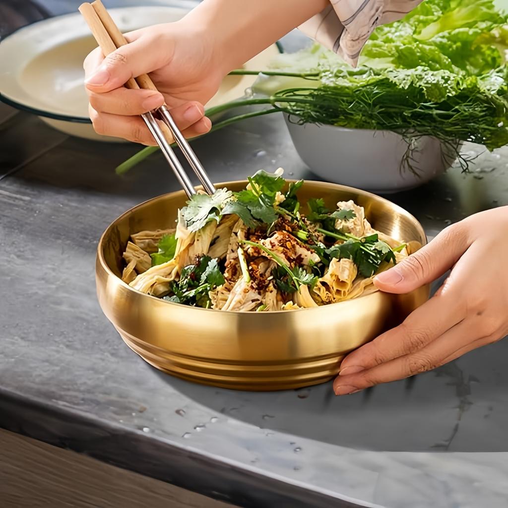 2PCS Korean style double-layer cold noodle bowl, gold color, double-layer craftsmanship, can be cleaned in a dishwasher