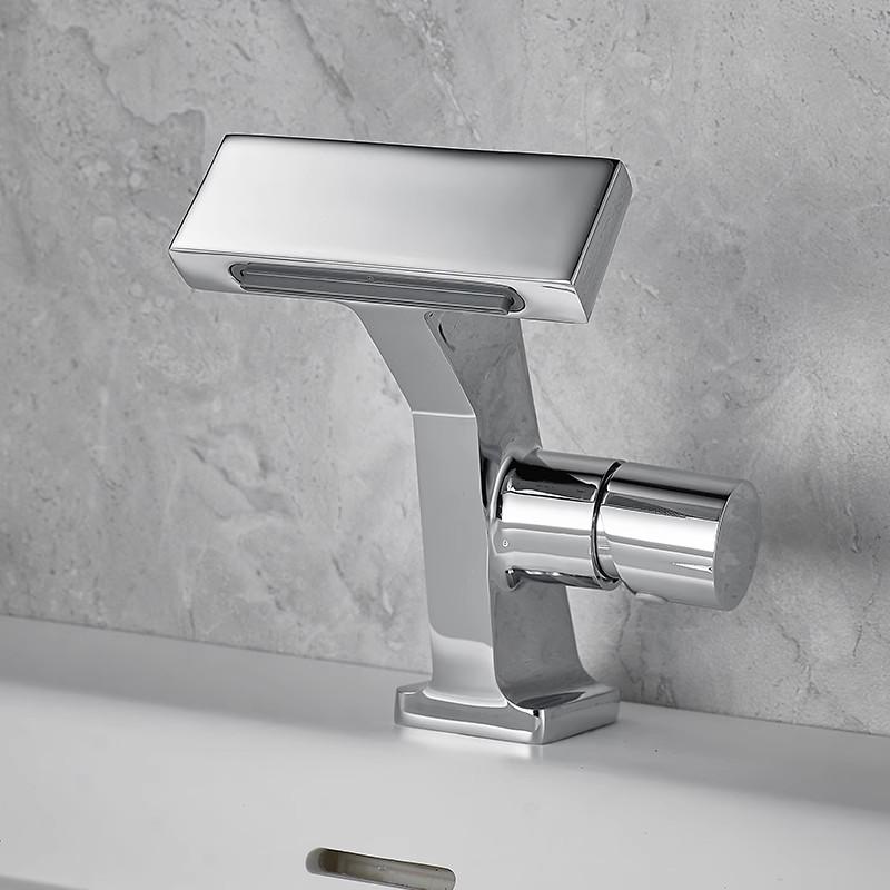 Bathroom Basin Faucet Gray Single Lever Hot and Cold Waterfall Crane Brass Sink Mixer Black Chrome Gray Tap