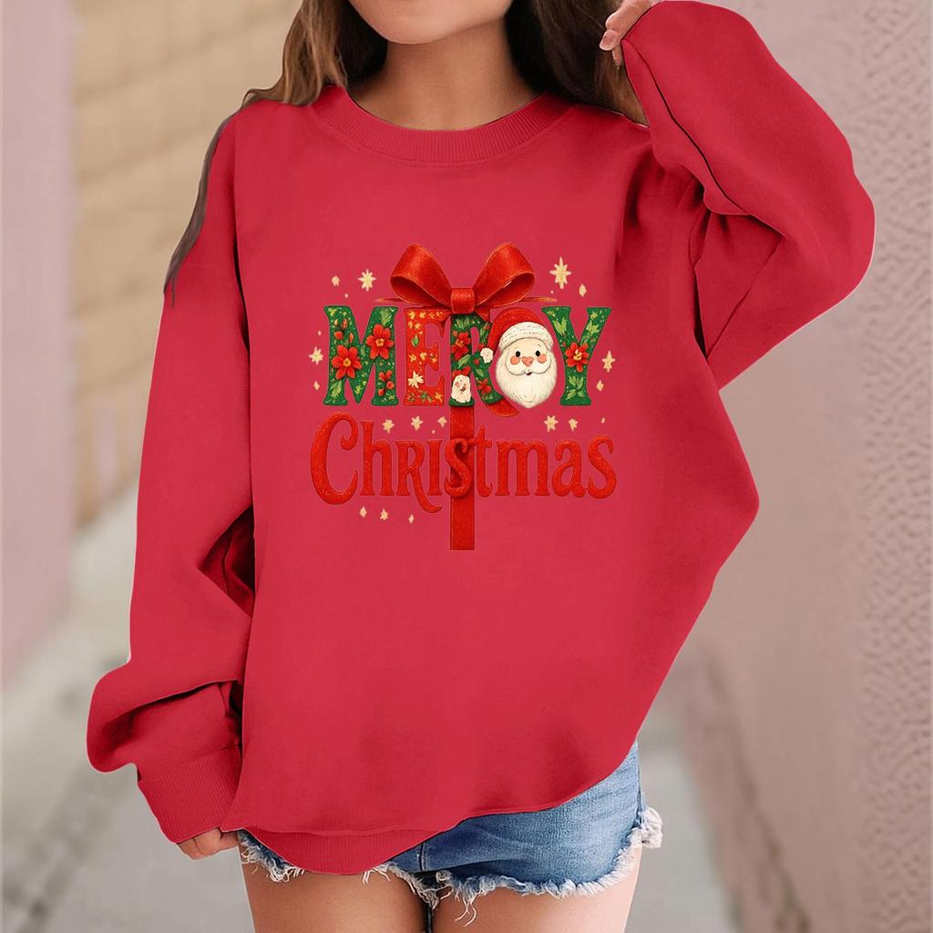 Children's Fashionable Casual Long-sleeved Loose Christmas Print Pullover Sweatshirt