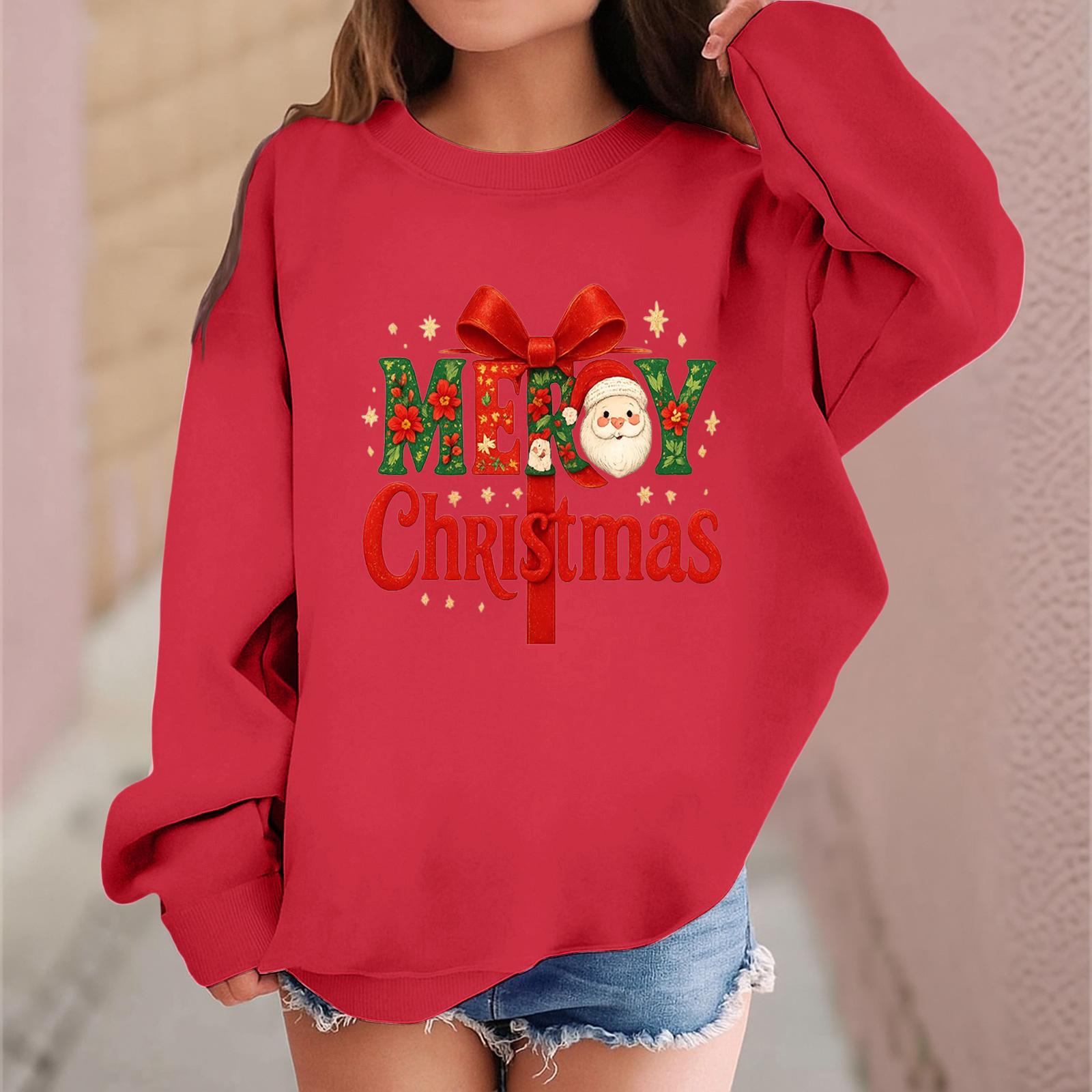 

Детский модный повседневный пуловер с длинными рукавами и свободного кроя с рождественским принтом 140 красный