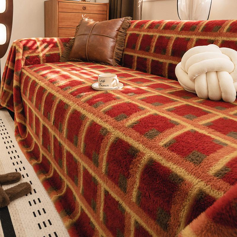 

BEPAN 1PC Sofa Cover Plush Autumn and Winter A Whole Full Cover Non-slip Cover Winter New Year Sofa Blanket Mat Home Textile Products 180X130CM красный