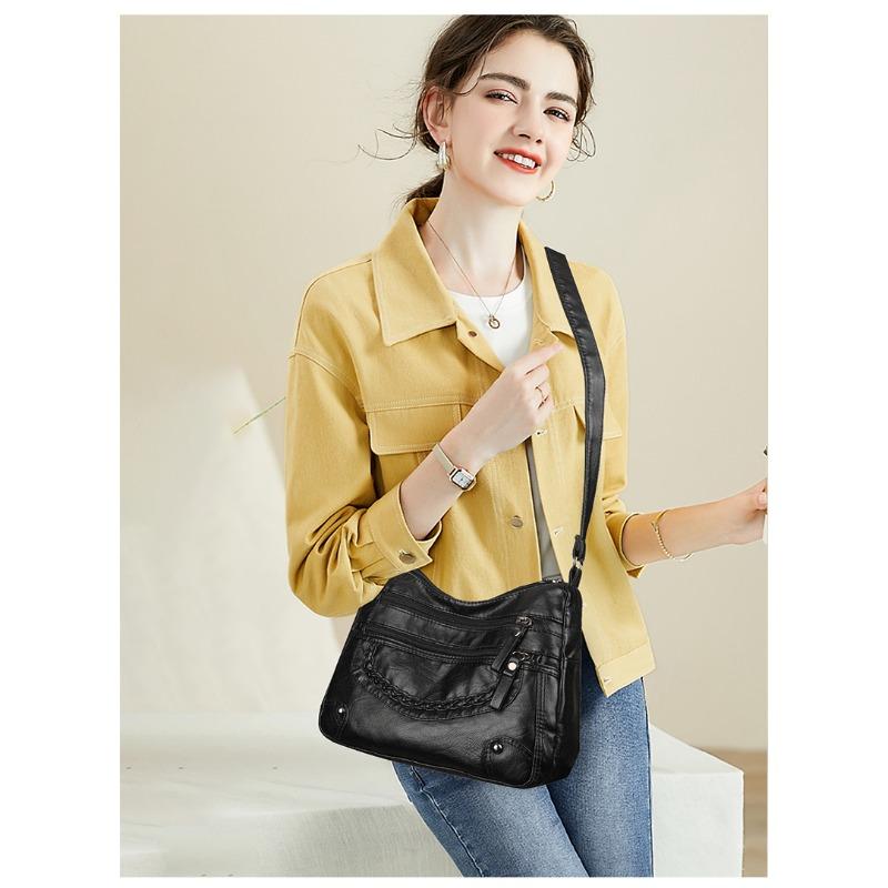2025 Women's Soft Leather Shoulder & Crossbody Bag Versatile Multi-Pocket Shoulder Bag for Middle-Aged & Elderly