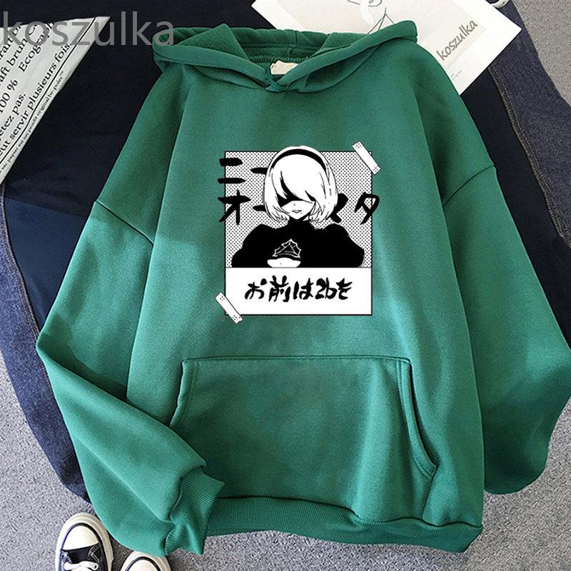 Anime NieR Automata Ver1.1a 2B Printed Hoodies Hoody Women Crewneck Sweatshirts Unisex Long Sleeve Pullover Tops Casual Streetwear