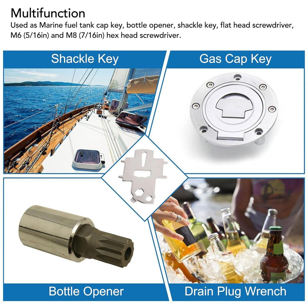 2 Pcs Gas Cap Key Stainless Steel Boat Fuel Tank Opener Bottle Latch Driver