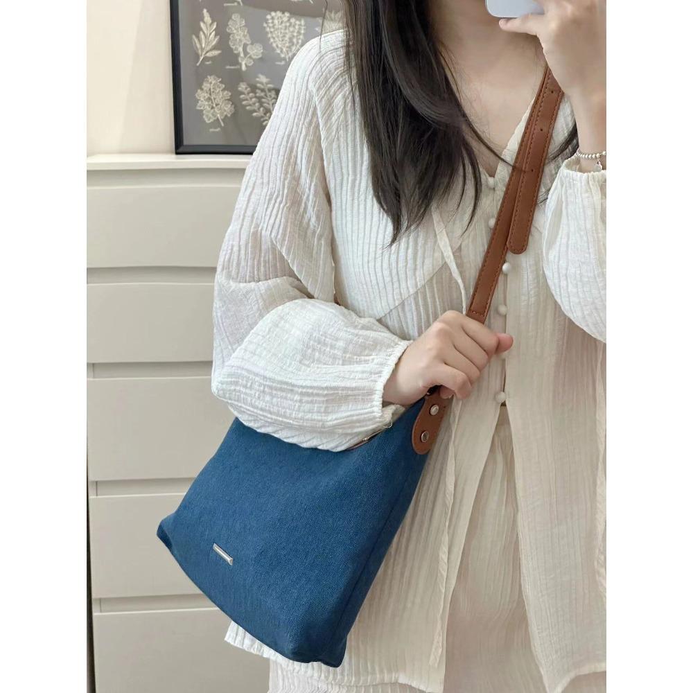 

Versatile Hong Kong-style Retro Denim Tote Bag Women s New High-end Niche Underarm Bag Shoulder Crossbody Bag джинсовый синий