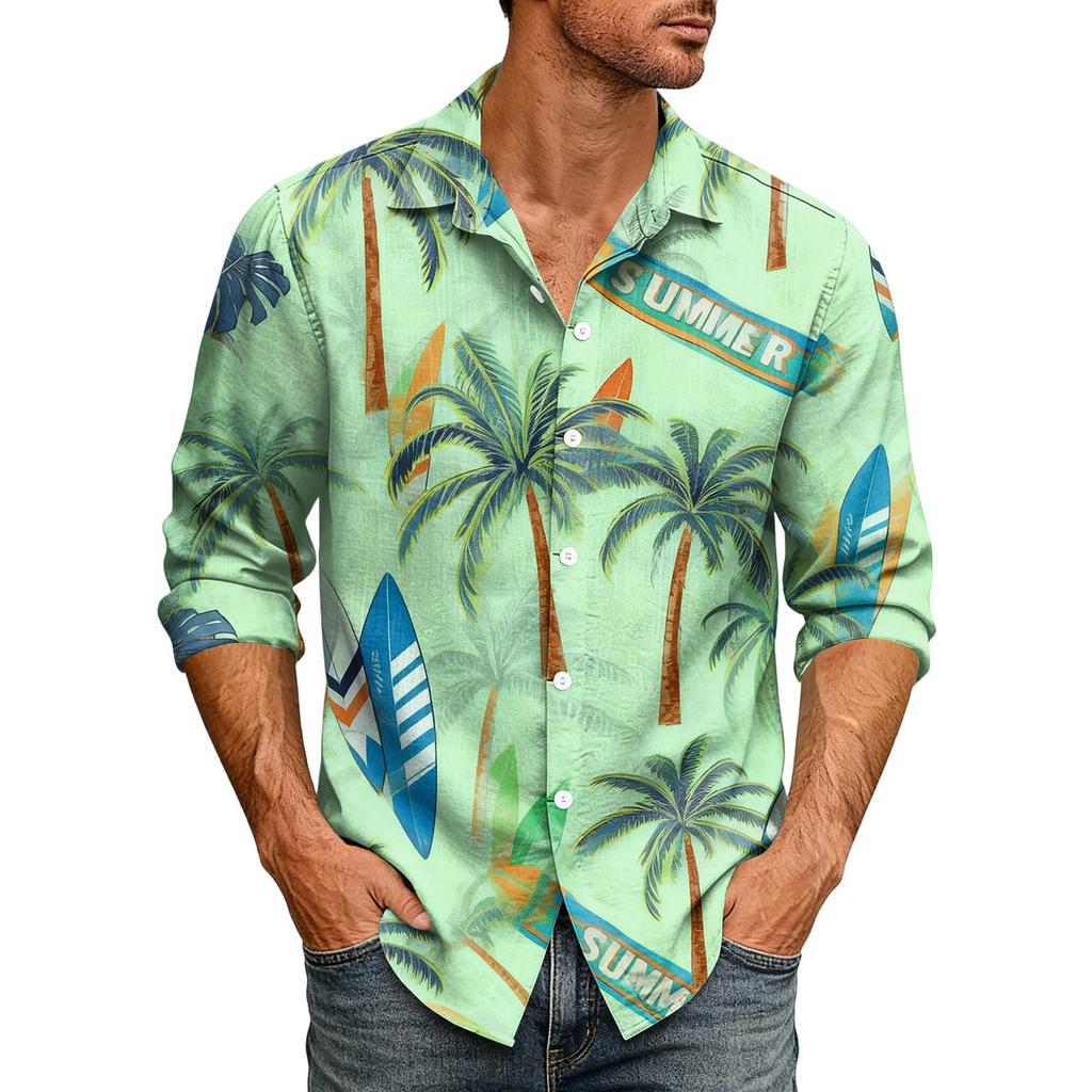 Hawaii Print - Men's Casual Long-Sleeved Shirt