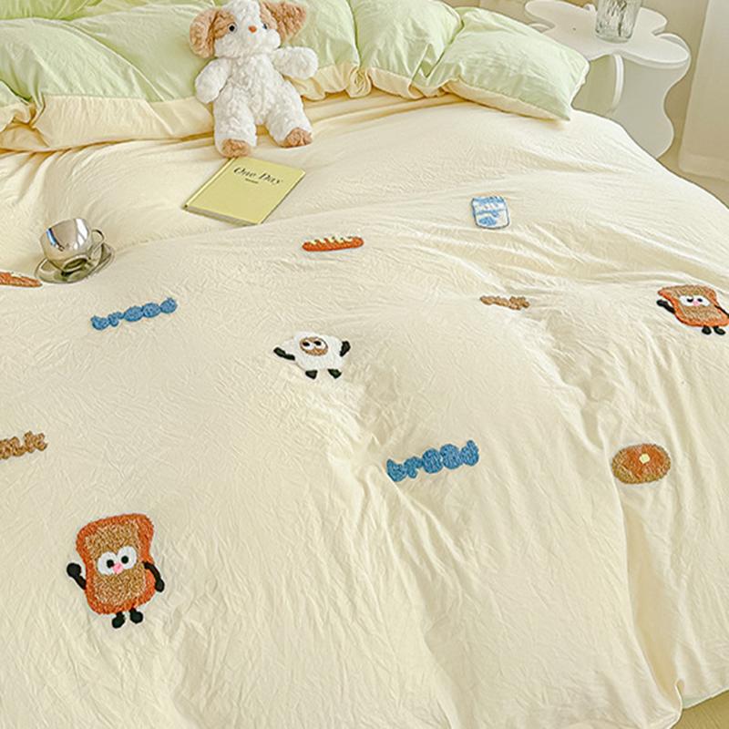 Cartoon Cotton Towel Embroidered Comforter Set Machine Washable Bed Linen Bedding Spring New Soft Breathable Fitted Sheet