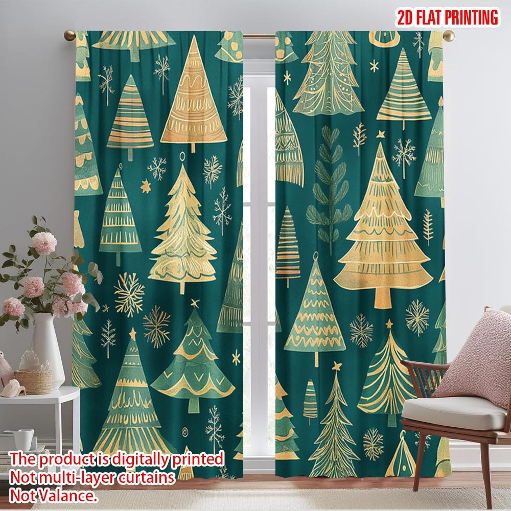 

2pcs,2D plane printing Popular Curtain Panels christmas trees vintage Versatile 100% Polyester (without rod) Gifts Ldeal for 52.50×116.00 CM 2pcs