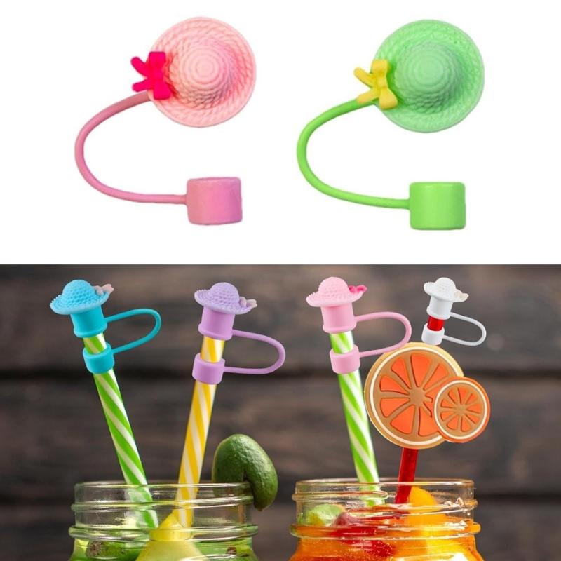 Dustproof Drinking Straw Caps Plug Reusable Straw Tip Lid Dustproof Plugs Cover Hat Shape Silicone Straw Cover Caps