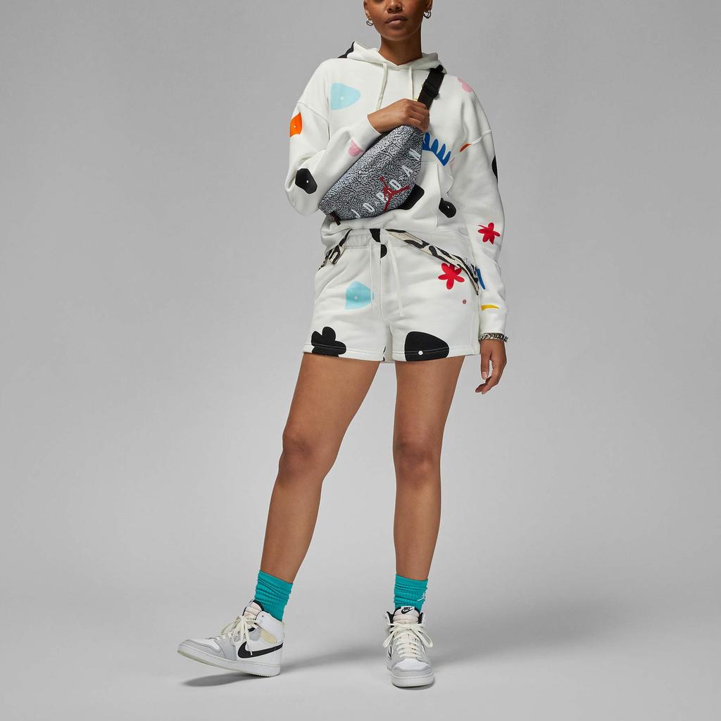 Jordan Floral Print Drawstring Mid Rise Straight Leg Shorts Women Shorts White DQ4610-133