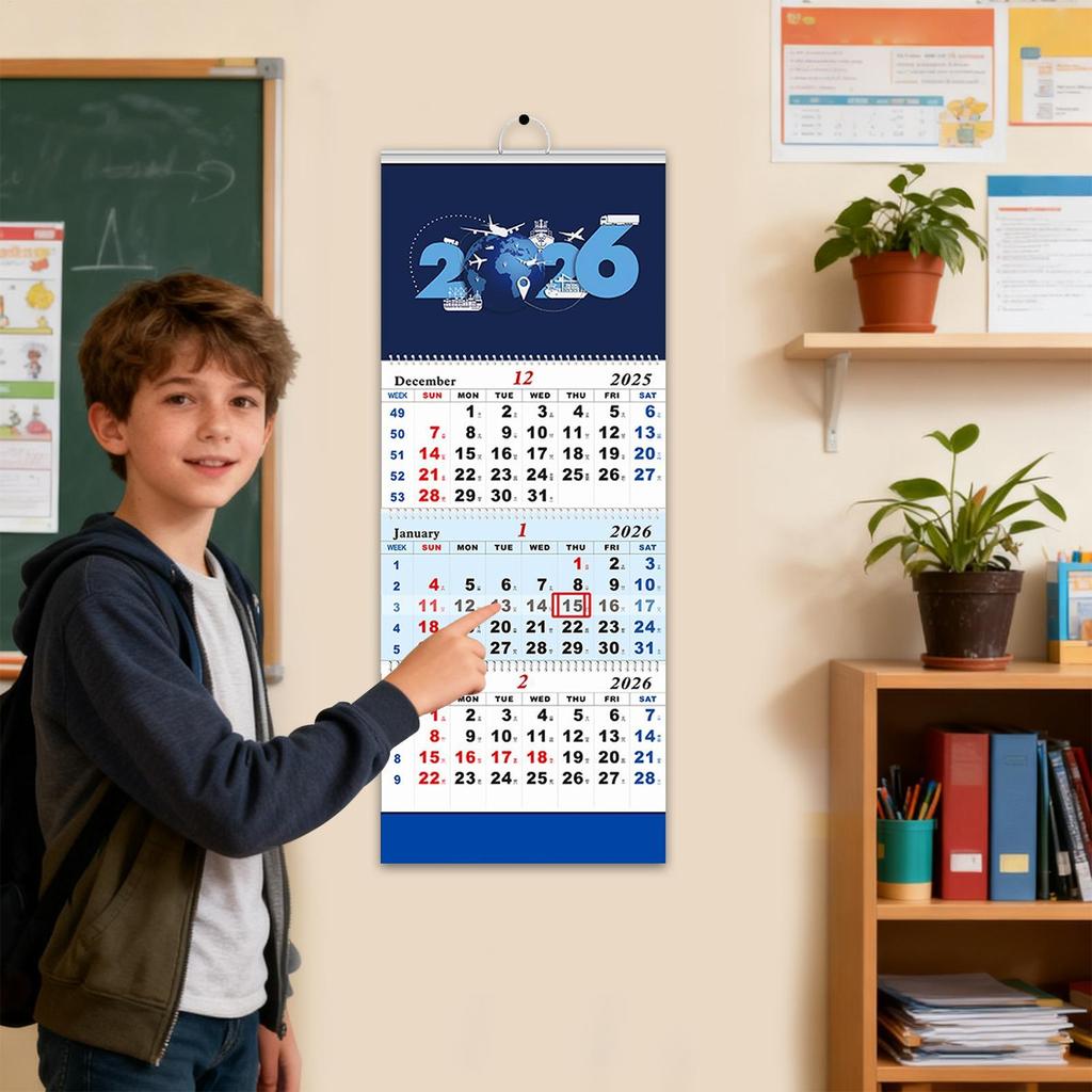2026 Shipping Calendar 4-Fold Calendar 3 Months Home Planner Vertical Hangable Wall Calendar For Study Schedule