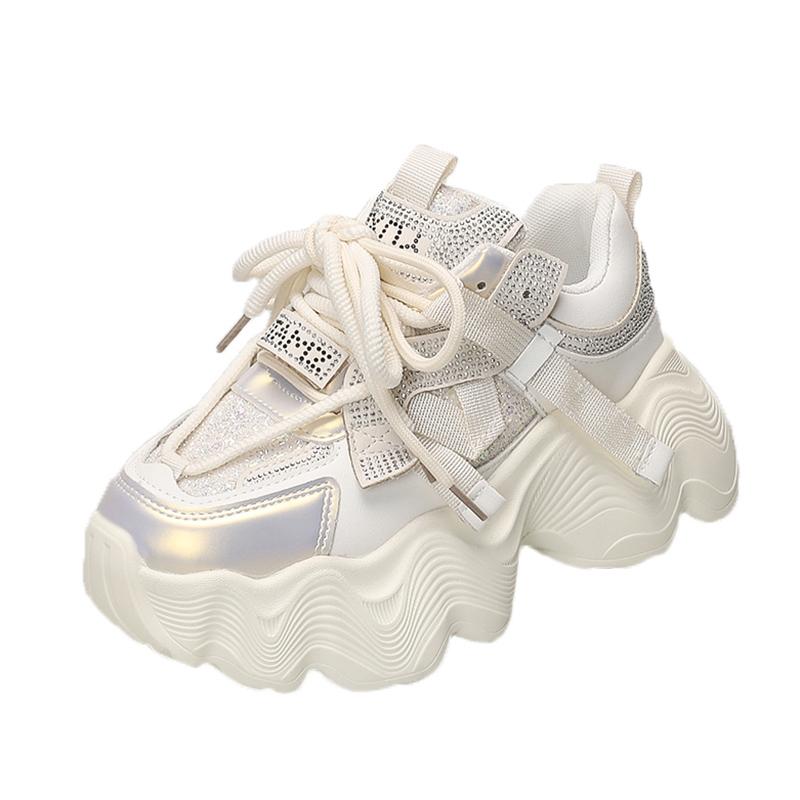 Fashion 6CM Platform Vulcanized Shoes for Women Sneakers Mesh Lace-up Women's Walking Shoes 2025 Fashion Autumn Bling Casual Women Shoes