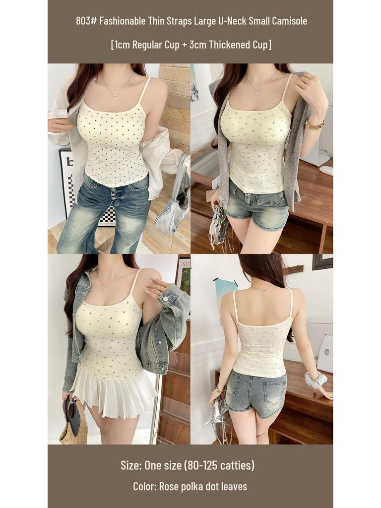 Gepolsterter Camisole im koreanischen Stil mit Tupfen – Vielseitig als Unter- oder Oberbekleidung