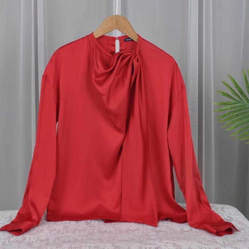 

Y432 Специальное предложение по распродаже. Внешний блок Однотонный 5 цветов Рабочая одежда Дизайн OL Имитация атласа Рубашка с длинным рукавом D1023 Red 34#