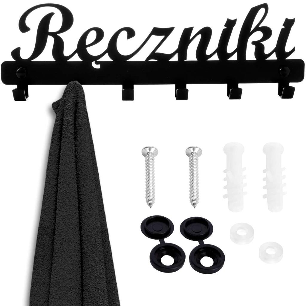 Wieszak Ścienny Z Napisem Ręczniki Czarny