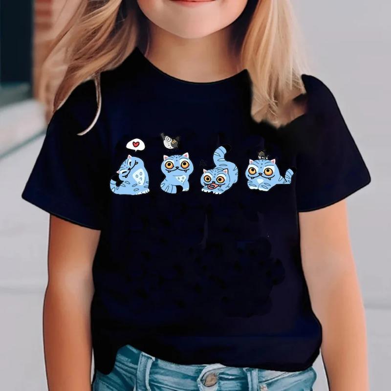 Summer Girls Casual T Shirts Fashion Printed Children's Short Sleeve Tops Kids Breathable Comfy Outdoor Tee Black Pink White