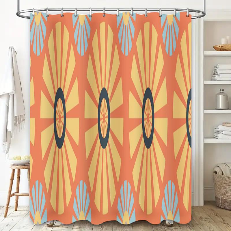 Bunter Retro Sunburst Duschvorhang Moderne Dekoration für Badezimmer mit lebhaftem Designmuster
