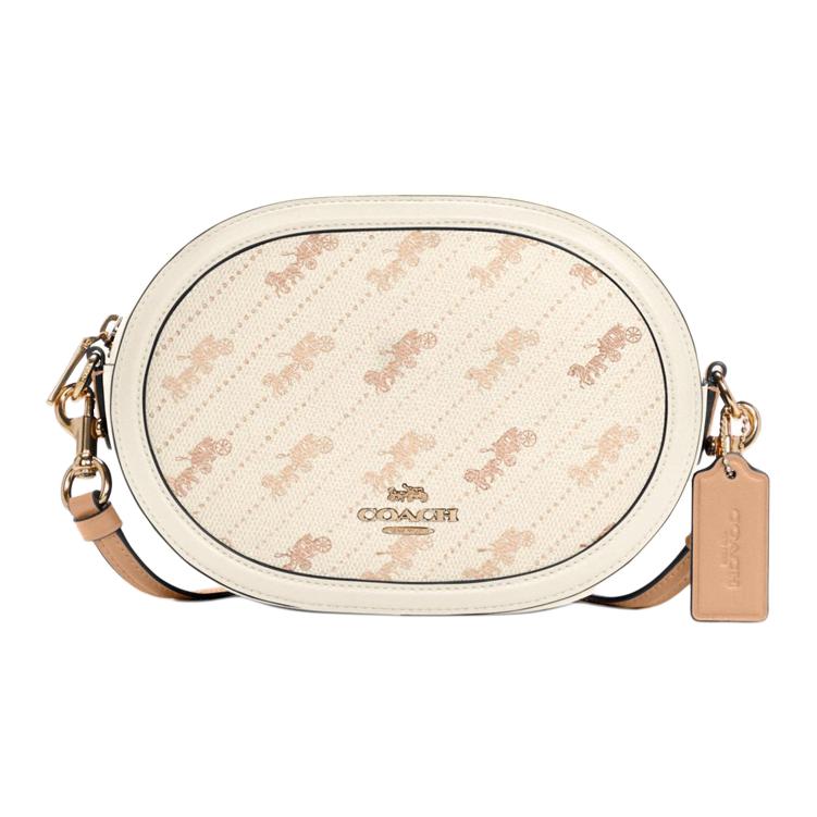 

New COACH Coated Canvas With Leather Camera Bag, Shoulder Bag, Crossbody Bag Trumpets Women s Ecru C4057-IMM6H 21.1*7.1*14.5CM