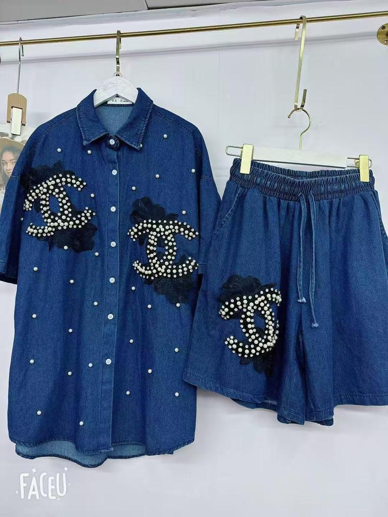Stilvolles Damen-Zweiteiler-Denim-Set - Strickjacke & Shorts, Europäisch inspirierter lockerer Schnitt