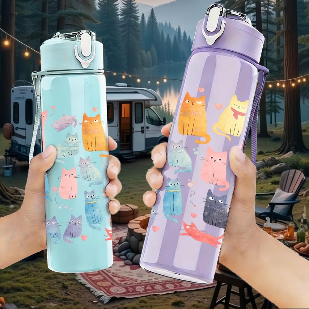 1PC Clothes Dress Doodle Sketch Print 750ml Color Plastic Sports Water Bottle Leakproof Flip Straw Lid Suitable for Sports Office Home Use