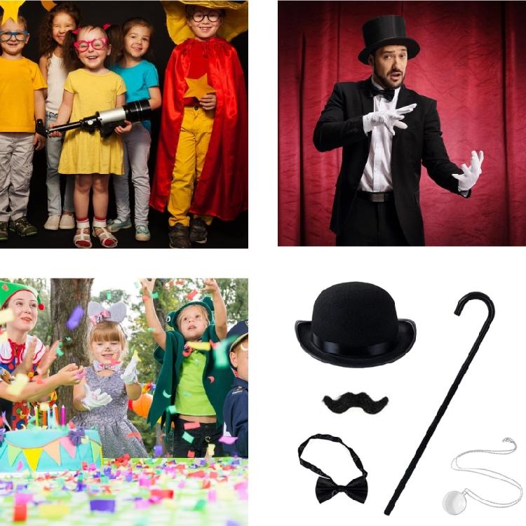 Halloween Monopolys Man Costume Accessories Gentlemen Costume Bowler Hat Mustache Monocle Cane Necktie Rich Man Costume