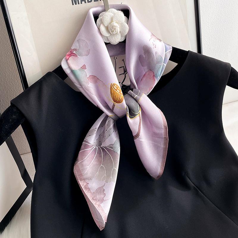 100% Nature Silk Scarf Women Neck Square Headband Scarves Bandana Fashion Hijab Poncho Scarves Pashmina  Female Foulard 53cm