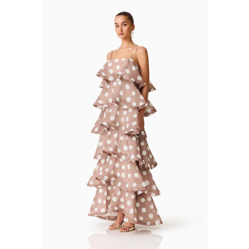 

European and American Summer Models Polka Dot Printing Multi-layer Cake Sweet Fashion Suspender Medium and Long Dress 135 XL верблюд
