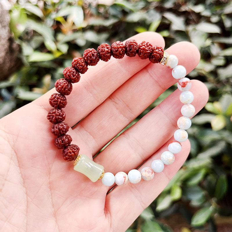 108 Buddha Beads Bracelet in Black Walnut, Red Sandalwood, Black Rosewood and Black Orchid Wood, Chinese Knot Style.
