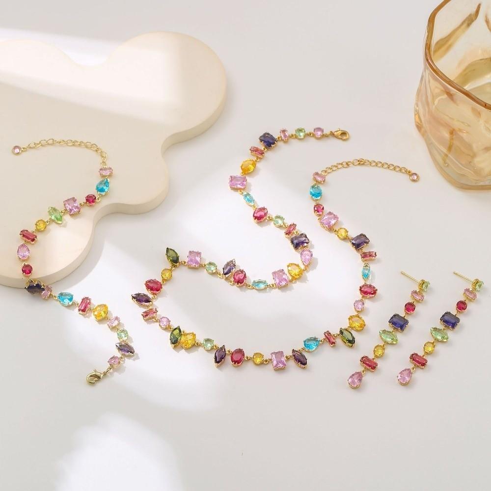 Elegant Zircon Necklace Bracelet Eariings Zircon Colorful Crystal Zircon Necklace Unique Sparkling Fashion Jewelry Accessory