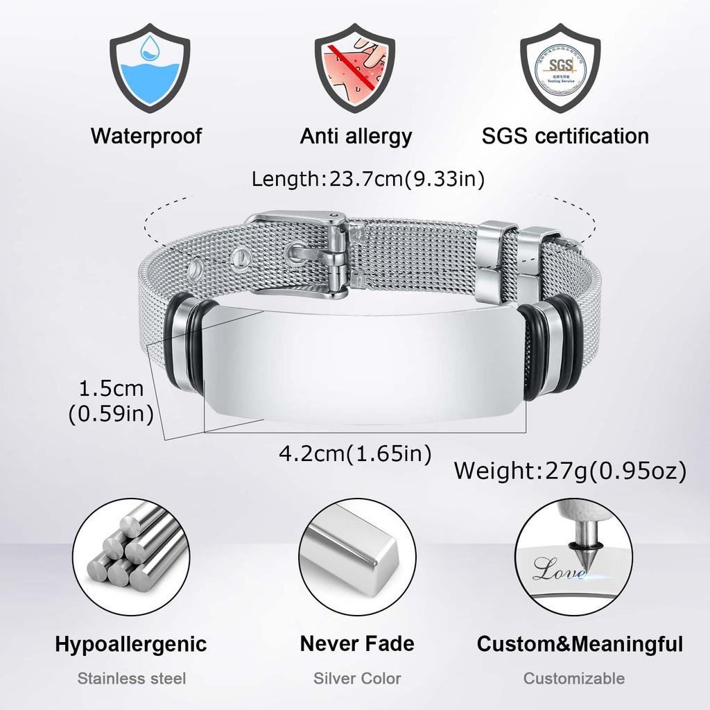 Stainless Steel Mesh Strap Bracelet Simple Clear Blank Bar Watch Accessory Causal Daily Jewelry