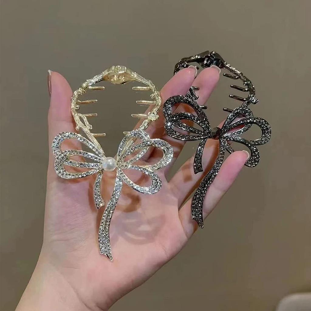 Korean Rhinestone Bow Hair Claws Ponytail Buckle Retro Bun Hair Clip Hairpin Women Barrettes Ponytail Holder Hair Accessories