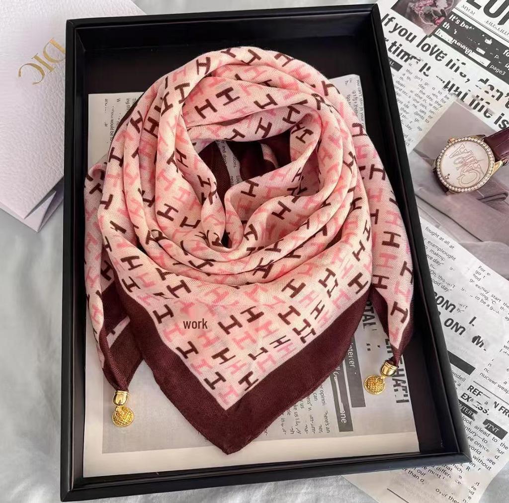 Chic Autumn/Winter Silk Scarf with Magnetic Golden Ball Clasp – Korean Style Neck Warmer