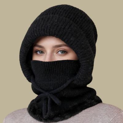 Winter Women Keep Warm Knitted Hat Neck Beanie Cap Fur Lined Warm Hats for Women Windproof Balaclava Cap