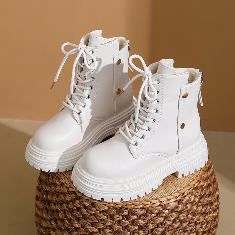Women's Large Size Thickened Winter Warm Fur One Snow Boots Thickened Lining Ankle Boots Non-slip Hiking Sports Martin Boots