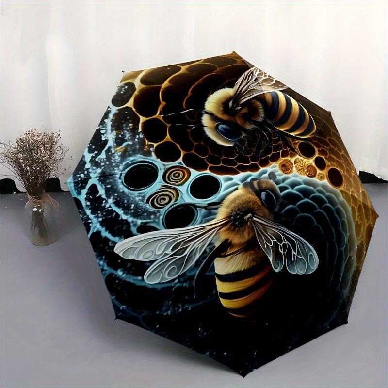 "Yin Yang Honeycomb Bees Wall Clock  Unique Home Decor" Umbrella, Portable 3 Fold Compact Umbrella for Men & Women,S92