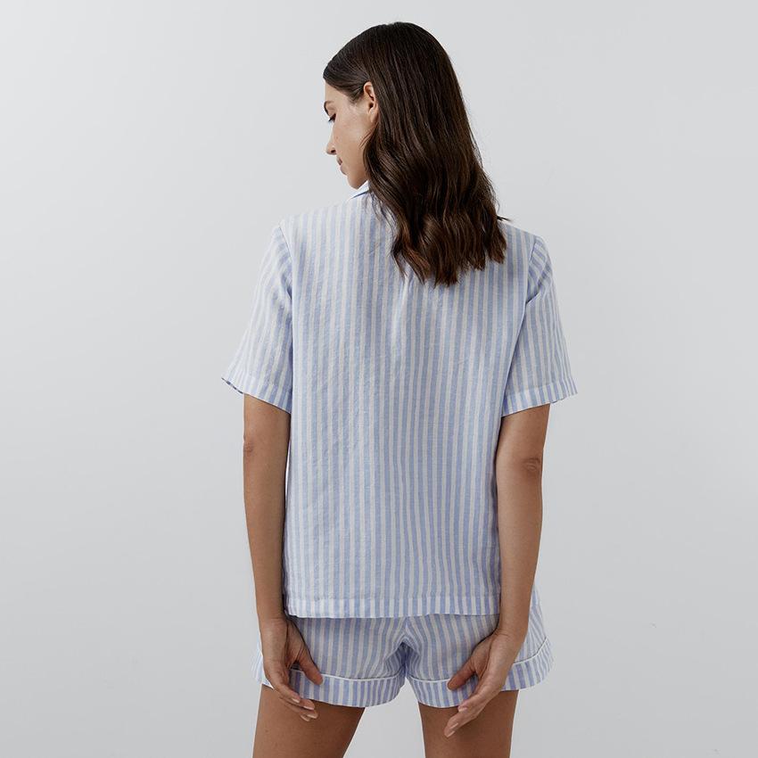 New European and American striped short-sleeved shorts pure cotton two-piece set soft and comfortable pajamas women's loungewear
