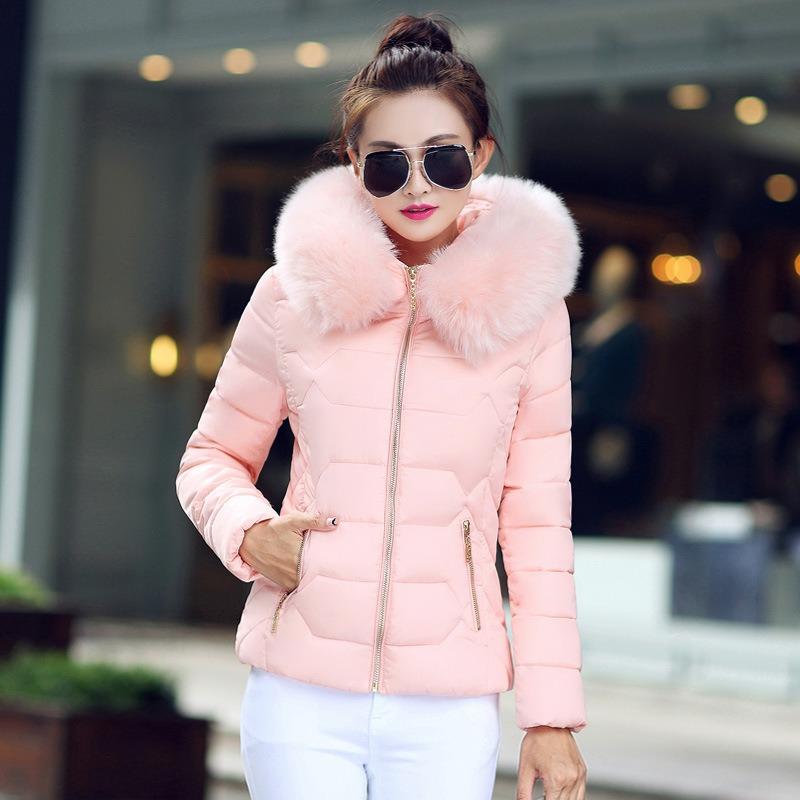 Autumn and winter new women's cotton-padded jacket short big fur collar women's cotton-padded jacket