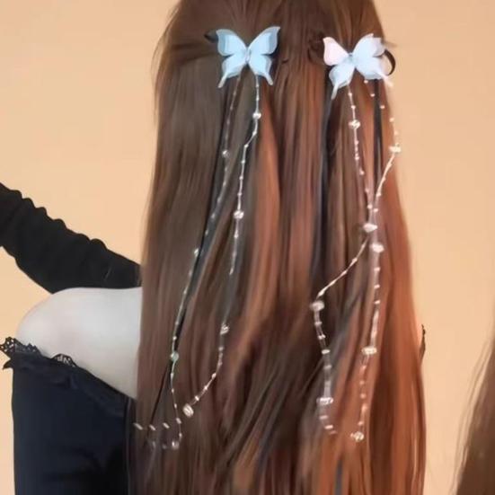Hårnål Mjuk Organza Fjärilar Bandrosett Pärlfrans Dekoration Hårklämma Släta Kanter Ingen Repa Hårnål Håraccessoarer