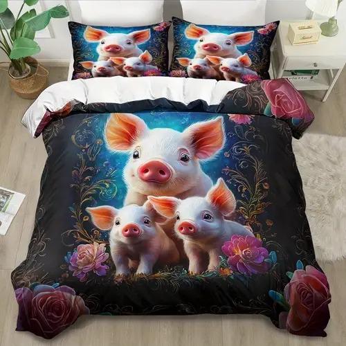 Cartoon Pig Duvet Cover Duvet Cover With Cartoon Pig Pattern Suitable For Children Kids And Adults Soft Warm And Breathable