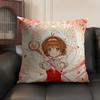 Anime C-Cardcaptor S-Sakura Pink Cushion Cover Natural Linen Organic Fabric Double-Sided Printing Sofa Home Decor Pillow Case