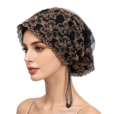 Elegant Lace Headband Cap Floral Pattern Fashion Headpiece New Embroidered Hair Cap  Daily Wear