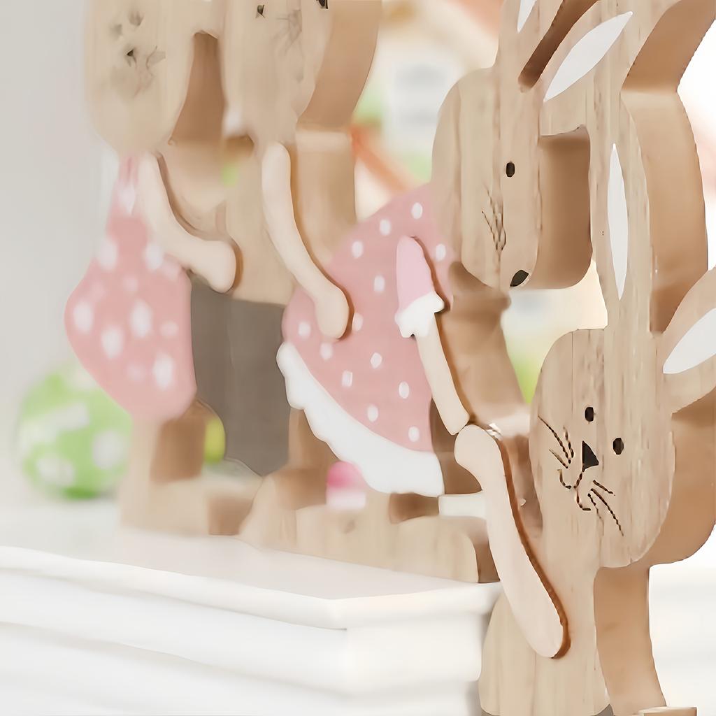 Rustic Wooden Easter Bunny Family Desktop Ornament, Mixed Color, 3D Decoration, No Electricity Required, with Bunny Accessories, for Home and Outdoors