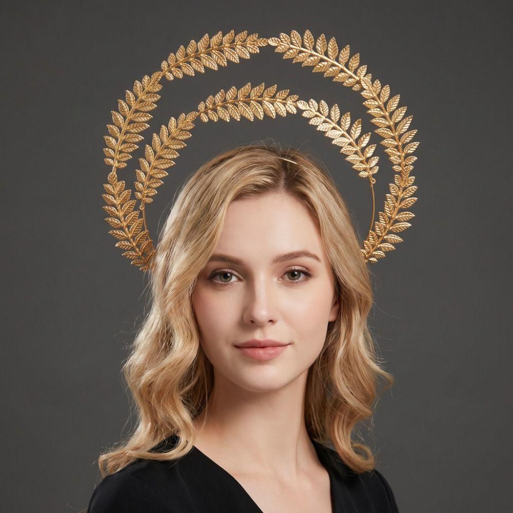 Vintage Sun Goddess Crown Gold Plated Tiara Headpiece Baroque Tiara Headband Stage Performance